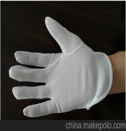 深圳艺雅直销防静电防滑点胶手套白色点胶条纹工业防护手套